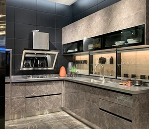 Armário de cozinha acrílico moderno Design com rack de vinho de aço