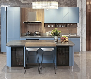Laca de estilo moderno design de cozinha de aço inoxidável com ilha de cozinha